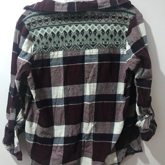 Purple & Gray Flannel Shirt w/ Knit Detail - Picture 3 of 5